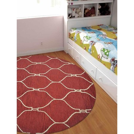 GLITZY RUGS 8 x 8 ft. Hand Tufted Wool Round Geometric Area Rug, Red & Beige UBSK01004T2601B8